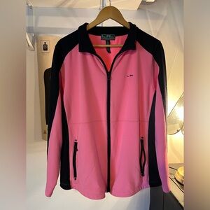 Lauren Ralph Lauren Pink Black Colorblock Athletic Zip Jacket Sweatshirt 2x L-RL